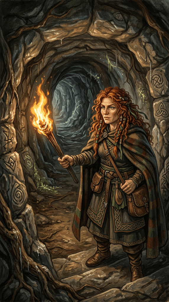 Irish witch exploring a Sí Mound